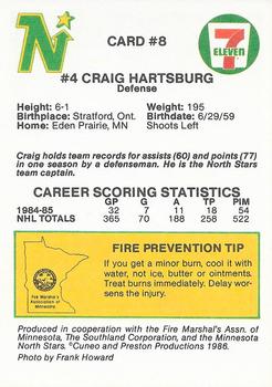 1985-86 7-Eleven Minnesota North Stars #8 Craig Hartsburg Back