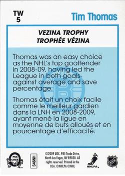 2009-10 O-Pee-Chee - Trophy Winners #TW5 Tim Thomas Back