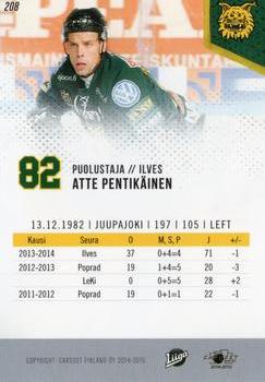 2014-15 Cardset Finland #208 Atte Pentikäinen Back