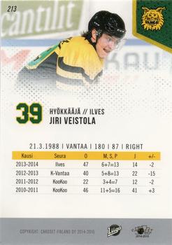 2014-15 Cardset Finland #213 Jiri Veistola Back