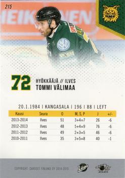 2014-15 Cardset Finland #215 Tommi Välimaa Back