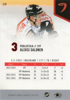 2014-15 Cardset Finland #219 Aleksi Salonen Back