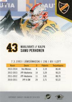 2014-15 Cardset Finland #230 Samu Perhonen Back