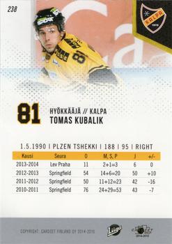 2014-15 Cardset Finland #238 Tomas Kubalik Back