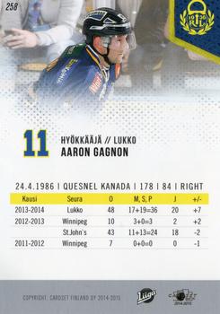 2014-15 Cardset Finland #258 Aaron Gagnon Back