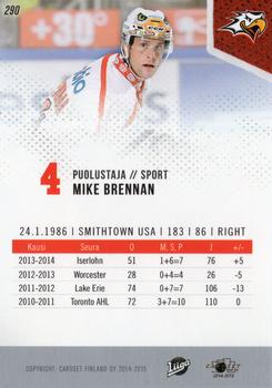 2014-15 Cardset Finland #290 Mike Brennan Back