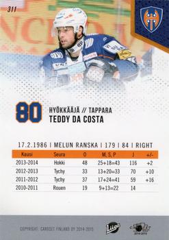 2014-15 Cardset Finland #311 Teddy Da Costa Back