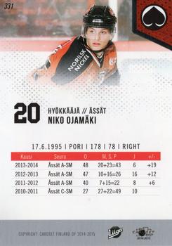 2014-15 Cardset Finland #331 Niko Ojamäki Back