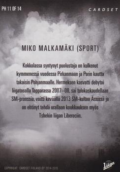 2014-15 Cardset Finland - Play Hard #PH11 Miko Malkamäki Back