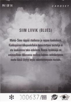 2014-15 Cardset Finland - Play Hard (Limited 999) #PH1 Siim Liivik Back