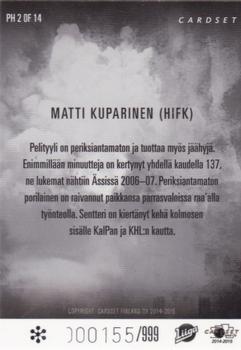 2014-15 Cardset Finland - Play Hard (Limited 999) #PH2 Matti Kuparinen Back