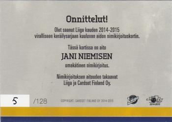 2014-15 Cardset Finland - Signature #NNO Jani Nieminen Back