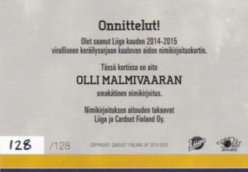 2014-15 Cardset Finland - Signature #NNO Olli Malmivaara Back