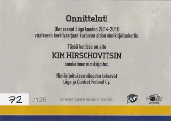 2014-15 Cardset Finland - Signature #NNO Kim Hirschovits Back