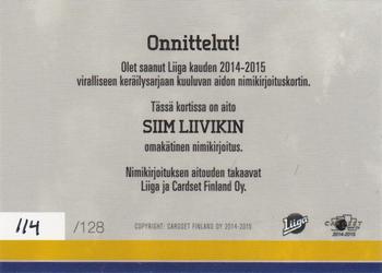 2014-15 Cardset Finland - Signature #NNO Siim Liivik Back