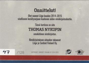 2014-15 Cardset Finland - Signature #NNO Thomas Nykopp Back