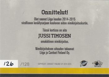 2014-15 Cardset Finland - Signature #NNO Jussi Timonen Back