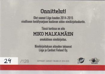 2014-15 Cardset Finland - Signature #NNO Miko Malkamäki Back