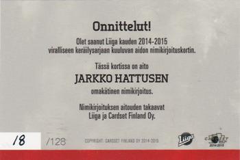 2014-15 Cardset Finland - Signature #NNO Jarkko Hattunen Back