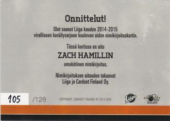 2014-15 Cardset Finland - Signature #NNO Zach Hamill Back