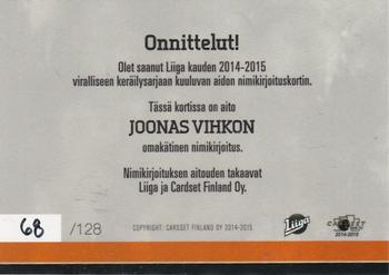 2014-15 Cardset Finland - Signature #NNO Joonas Vihko Back