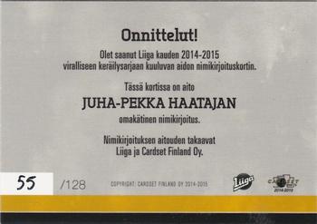 2014-15 Cardset Finland - Signature #NNO Juha-Pekka Haataja Back