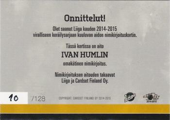 2014-15 Cardset Finland - Signature #NNO Ivan Huml Back