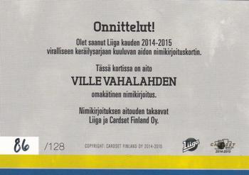 2014-15 Cardset Finland - Signature #NNO Ville Vahalahti Back