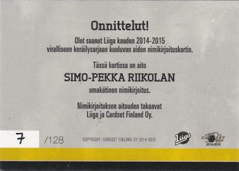 2014-15 Cardset Finland - Signature #NNO Simo-Pekka Riikola Back