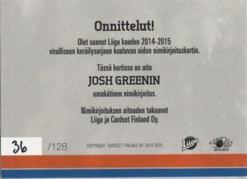 2014-15 Cardset Finland - Signature #NNO Josh Green Back