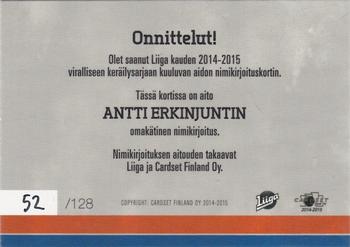 2014-15 Cardset Finland - Signature #NNO Antti Erkinjuntti Back