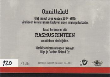 2014-15 Cardset Finland - Signature #NNO Rasmus Rinne Back