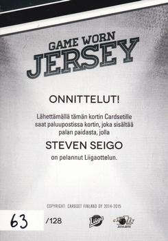 2014-15 Cardset Finland - Game Worn Jersey Series 1 Exchange #NNO Steven Seigo Back