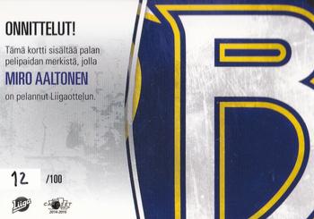 2014-15 Cardset Finland - Patch Series 1 Exchange #NNO Miro Aaltonen Back