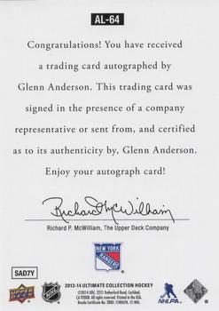 2013-14 Upper Deck Ultimate Collection - 1997 Ultimate Legends Signatures #AL-64 Glenn Anderson Back