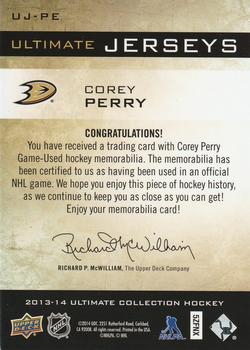 2013-14 Upper Deck Ultimate Collection - Ultimate Jerseys #UJ-PE Corey Perry Back