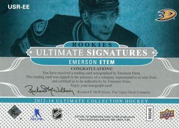 2013-14 Upper Deck Ultimate Collection - Ultimate Signatures Rookies #USR-EE Emerson Etem Back