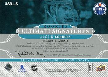 2013-14 Upper Deck Ultimate Collection - Ultimate Signatures Rookies #USR-JS Justin Schultz Back
