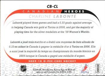 2009-10 O-Pee-Chee - Canadian Heroes #CB-CL Charline Labonte Back