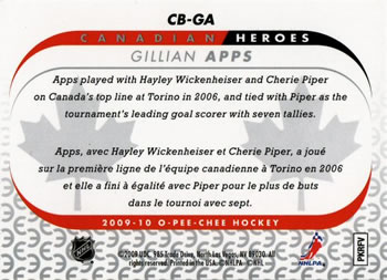 2009-10 O-Pee-Chee - Canadian Heroes #CB-GA Gillian Apps Back