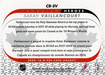 2009-10 O-Pee-Chee - Canadian Heroes #CB-SV Sarah Vaillancourt Back