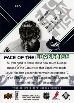 2009-10 Upper Deck - Face of the Franchise #FF5 Roberto Luongo Back