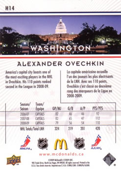 2009-10 Upper Deck McDonald's - Horizons #H14 Alexander Ovechkin Back
