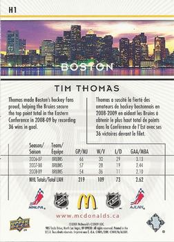 2009-10 Upper Deck McDonald's - Horizons #H1 Tim Thomas Back