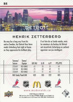 2009-10 Upper Deck McDonald's - Horizons #H4 Henrik Zetterberg Back
