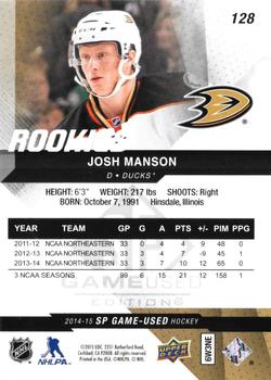 2014-15 SP Game Used #128 Josh Manson Back