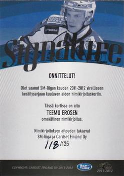 2011-12 Cardset Finland - Signature #NNO Teemu Eronen Back