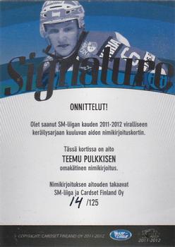 2011-12 Cardset Finland - Signature #NNO Teemu Pulkkinen Back
