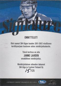 2011-12 Cardset Finland - Signature #NNO Janne Lahti Back