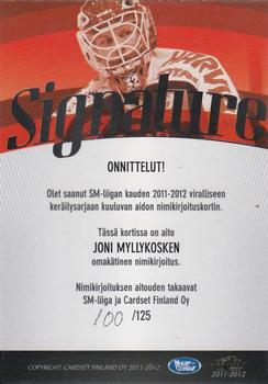 2011-12 Cardset Finland - Signature #NNO Joni Myllykoski Back